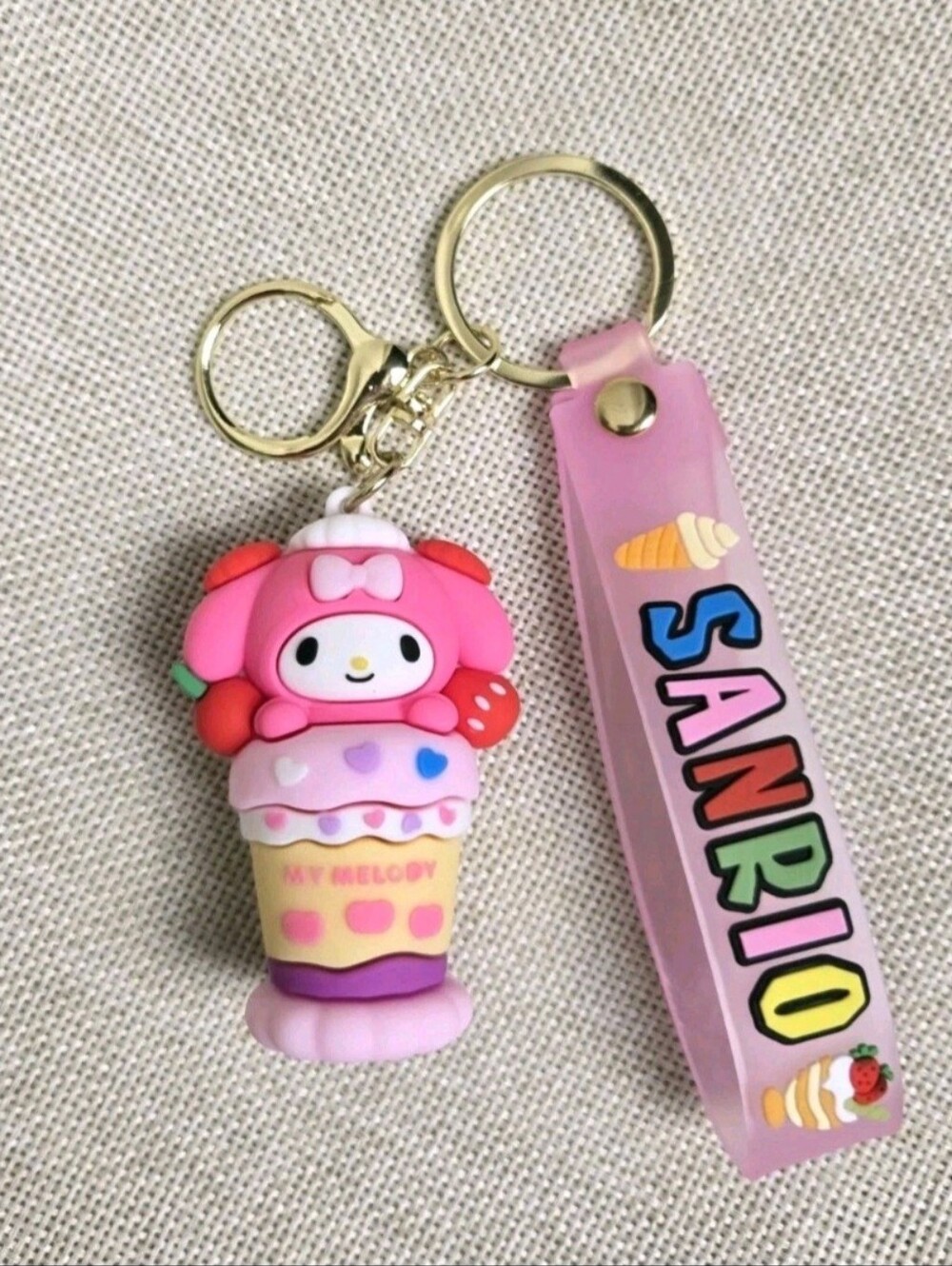 My Melody Ice Cream Cup Keychain Bag Charm Keyring Anime Hello Kitty and Friends